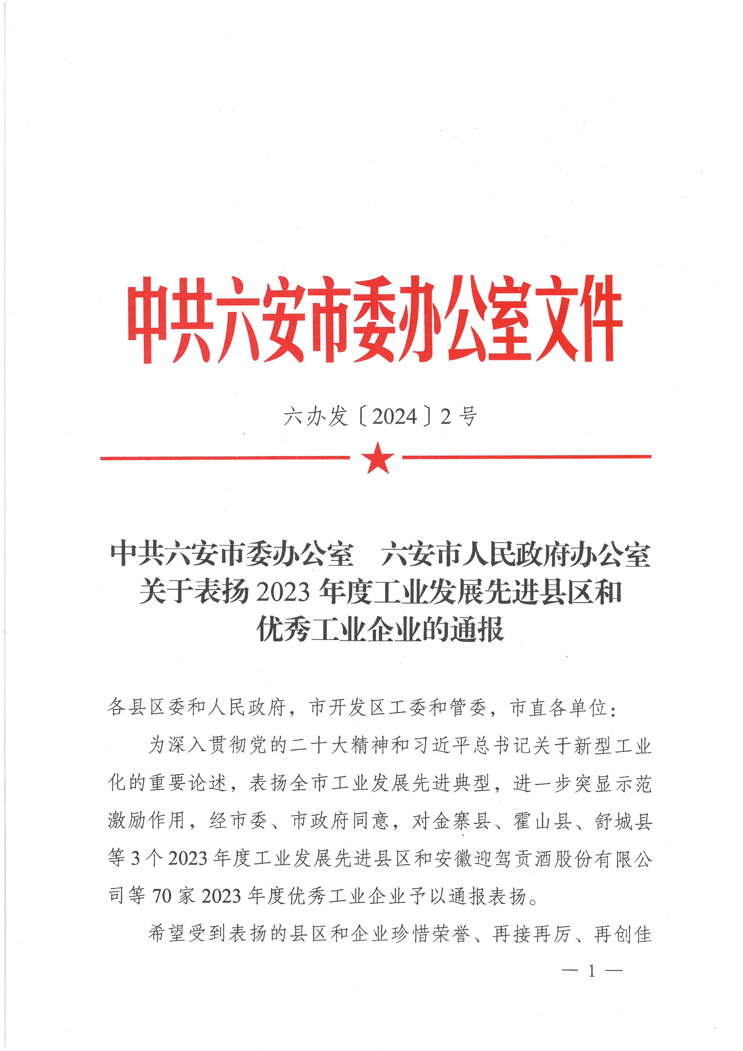 2023年度六安市优秀工业企业3